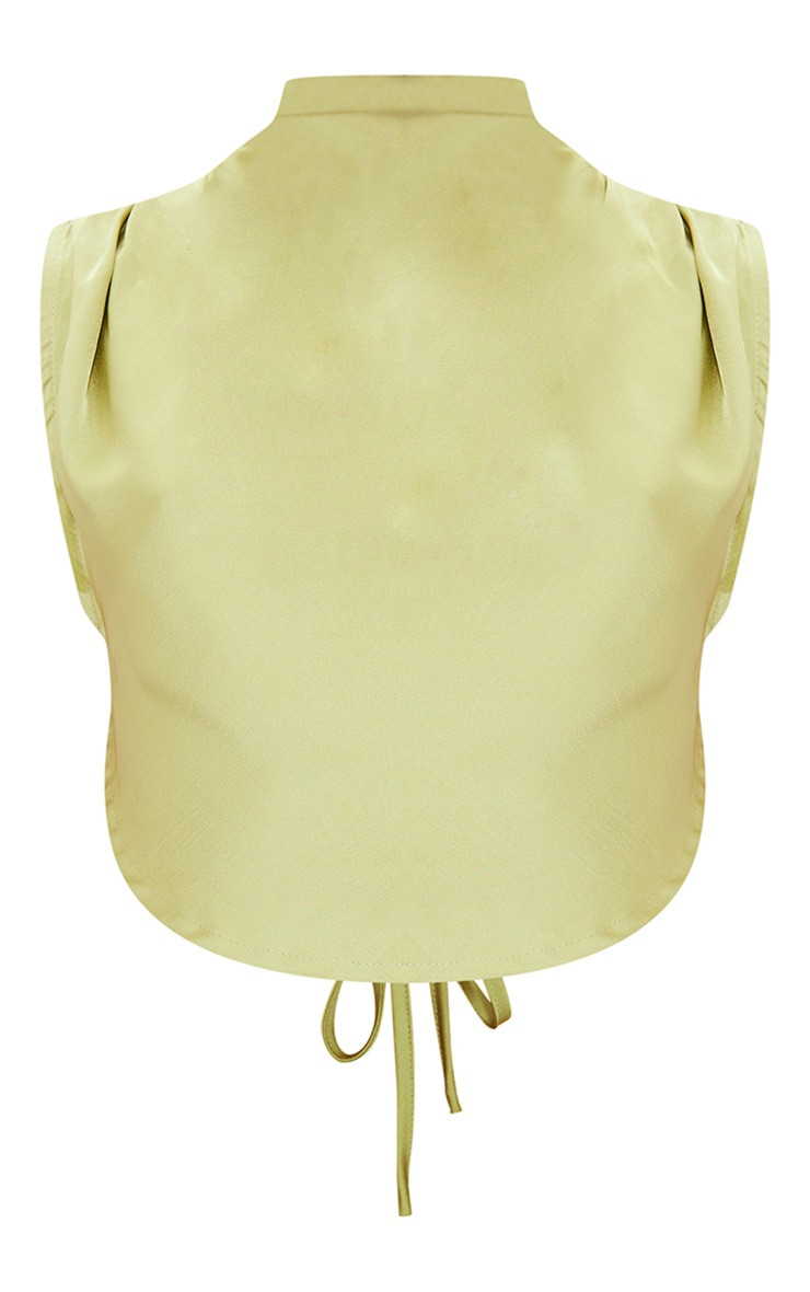 Chartreuse Satin Tie Side High Neck Cowl Crop Top | PrettyLittleThing US