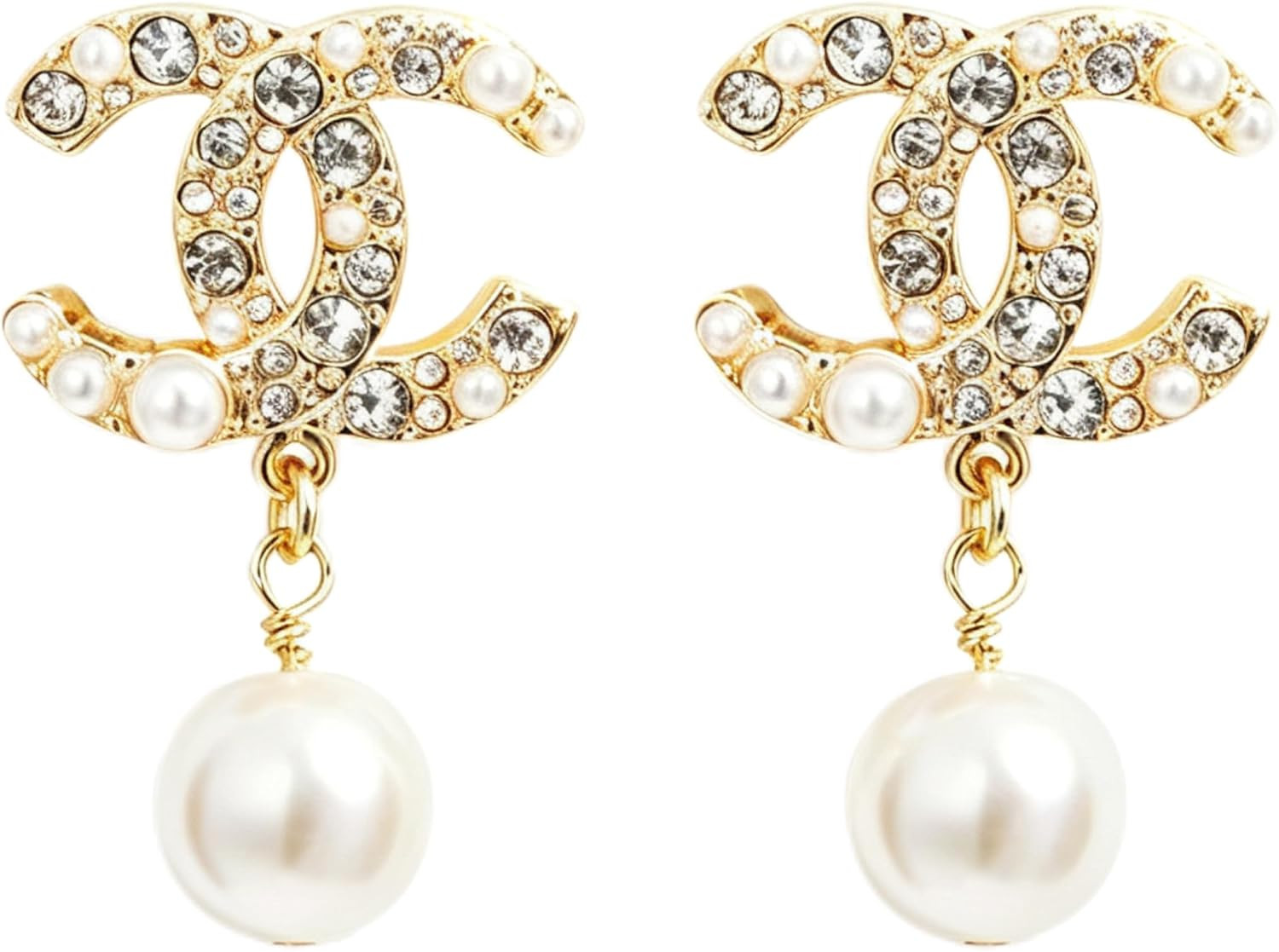 Crystal Rhinestone Pearl Drop Earrings, Gold Tone | Amazon (US)