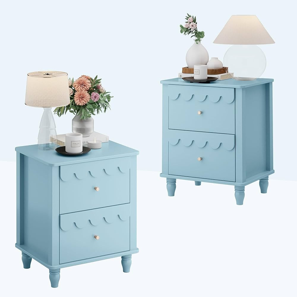 Anbuy Blue Nightstand Set of 2 with Petal Pattern, Modern Night Stand Set 2 with 2 Drawers for Be... | Amazon (US)