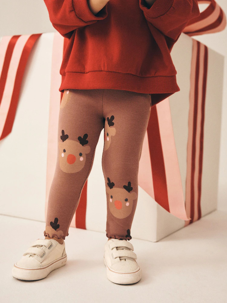 Brown Reindeer Rib Leggings (3mths-7yrs) | Next US