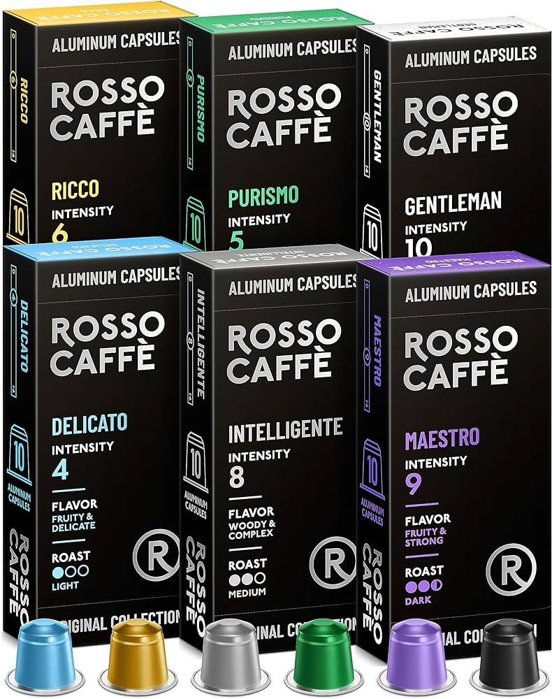 Rosso Coffee Capsules for Nespresso Original Machine - 60 Gourmet Espresso Pods Variety Pack - Si... | Amazon (US)