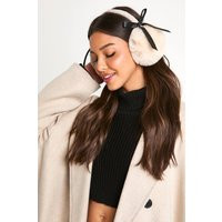 boohoo Women's Faux Fur Bow Detail Earmuffs in Beige | boohoo (US & Canada)