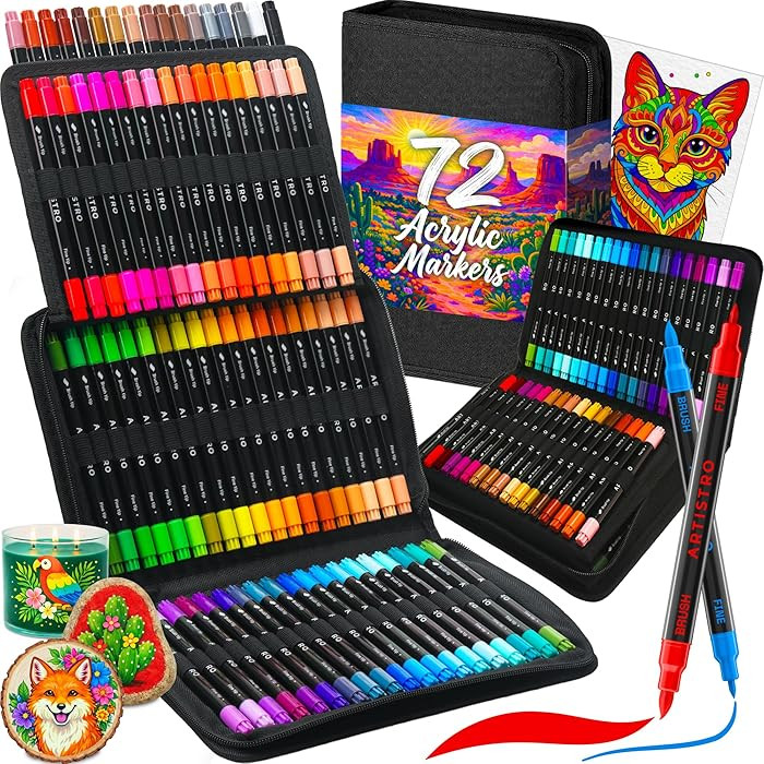 Acrylic Paint Pens With Storage Bag for Calligraphy - Markers With Brush and Fine Precision Tips ... | Amazon (US)