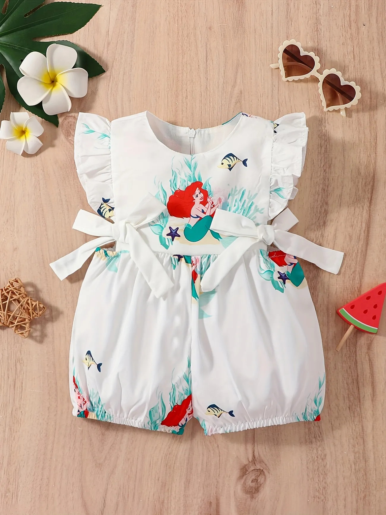 Baby Girls Cute Mermaid Graphic Print Bowknot Sleeveless Romper Jumpsuit Clothes | Temu Affiliate Program