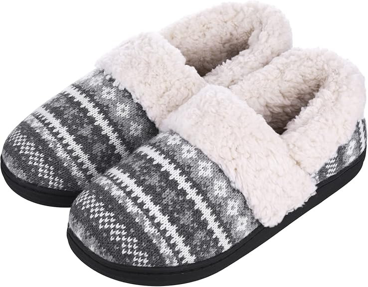 Evshine Fuzzy House Slippers for Women Fleece Lined Sweater Kint Home Slippers with Rubber Sole | Amazon (US)