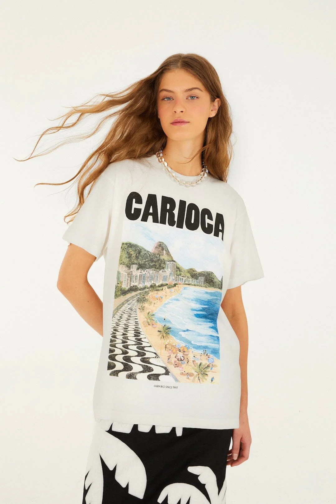 Off-White Landscape Carioca Organic Cotton Relaxed T-Shirt | FARM Rio | Farm Rio UK