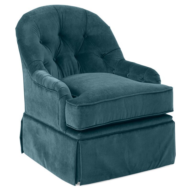 Marlowe Swivel Club Chair, Teal Velvet | One Kings Lane