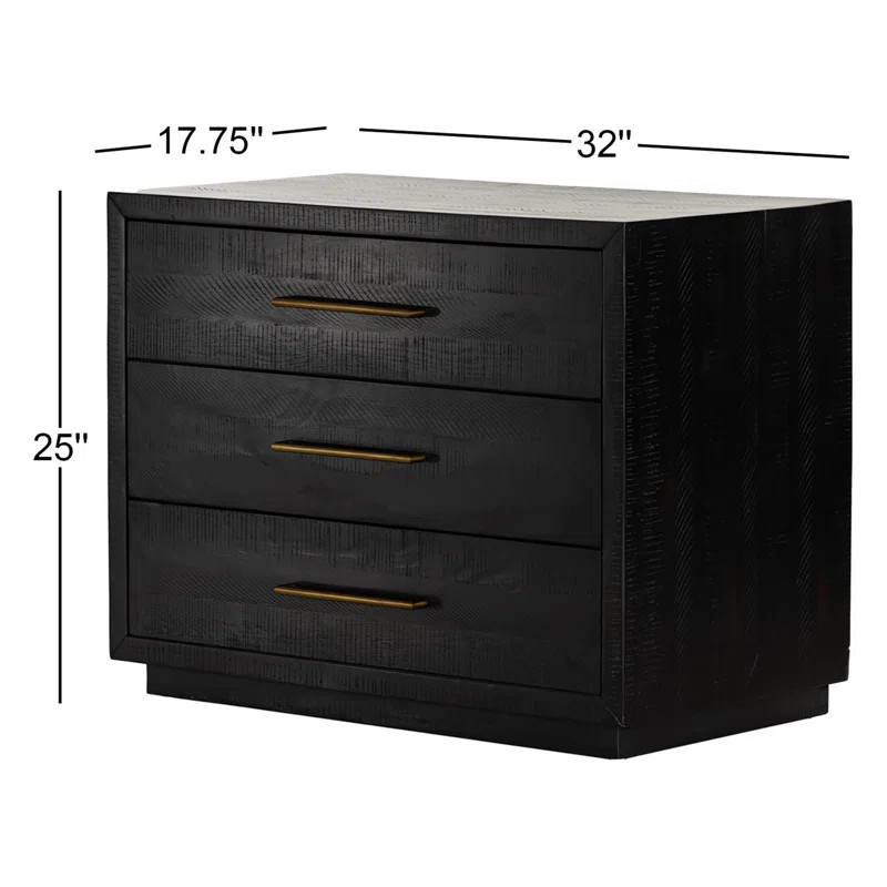 Birch Lane™ Boleyn 3 - Drawer Solid Wood Nightstand in Burnished Black/Brass & Reviews | Wayfai... | Wayfair North America