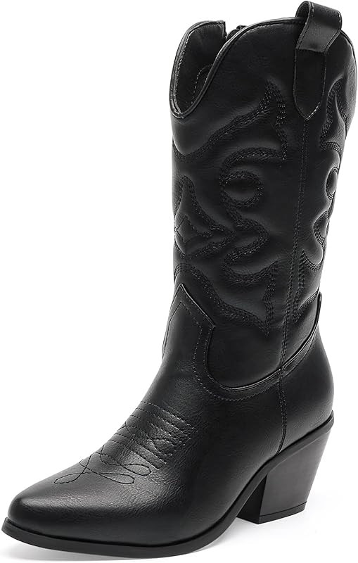 YETIER Western Cowboy Boots for Women Retro Knee High Chunky Heel Boot Embroidered Wide Calf Boot... | Amazon (US)