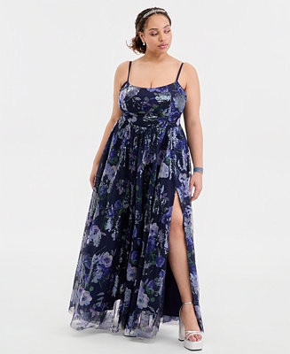 City Studios Trendy Plus Size Sequined Floral Ball Gown - Macy's | Macy's