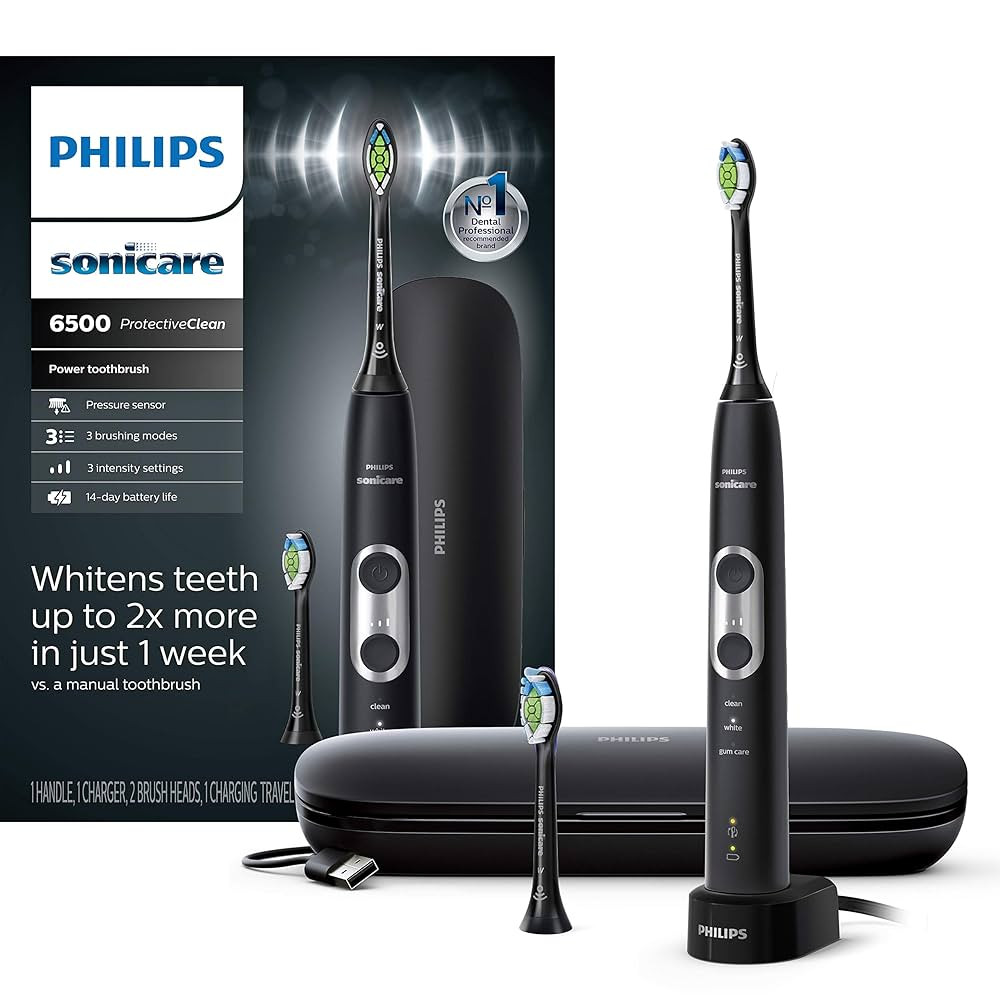 Philips Sonicare ProtectiveClean 6500 Rechargeable Electric Toothbrush, with Pressure Sensor, 3 C... | Amazon (US)