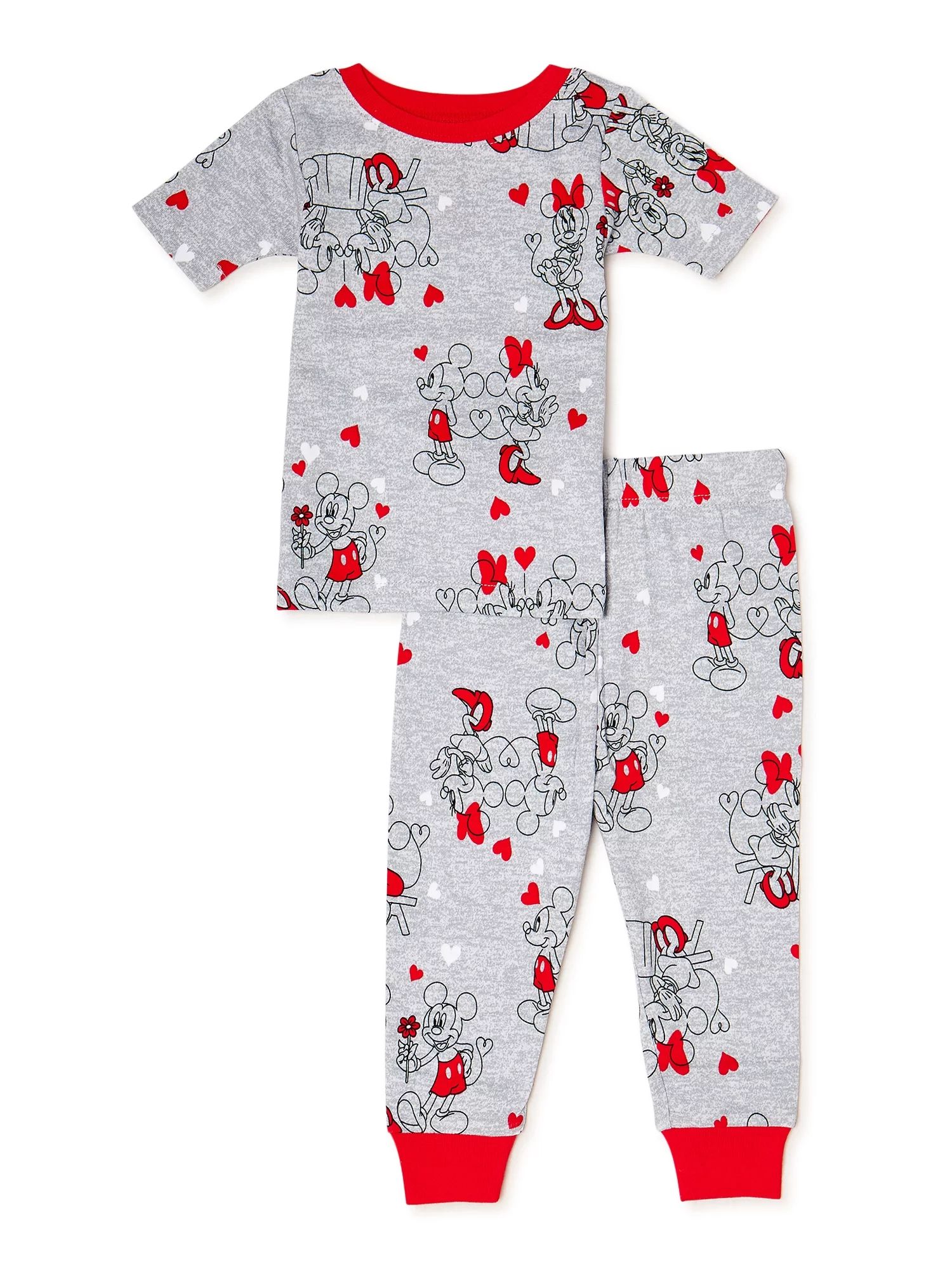 Valentine's Day Mickey Mouse Unisex Baby and Toddler Cotton Pajama Set, 2-Piece, Sizes 12M-5T - W... | Walmart (US)