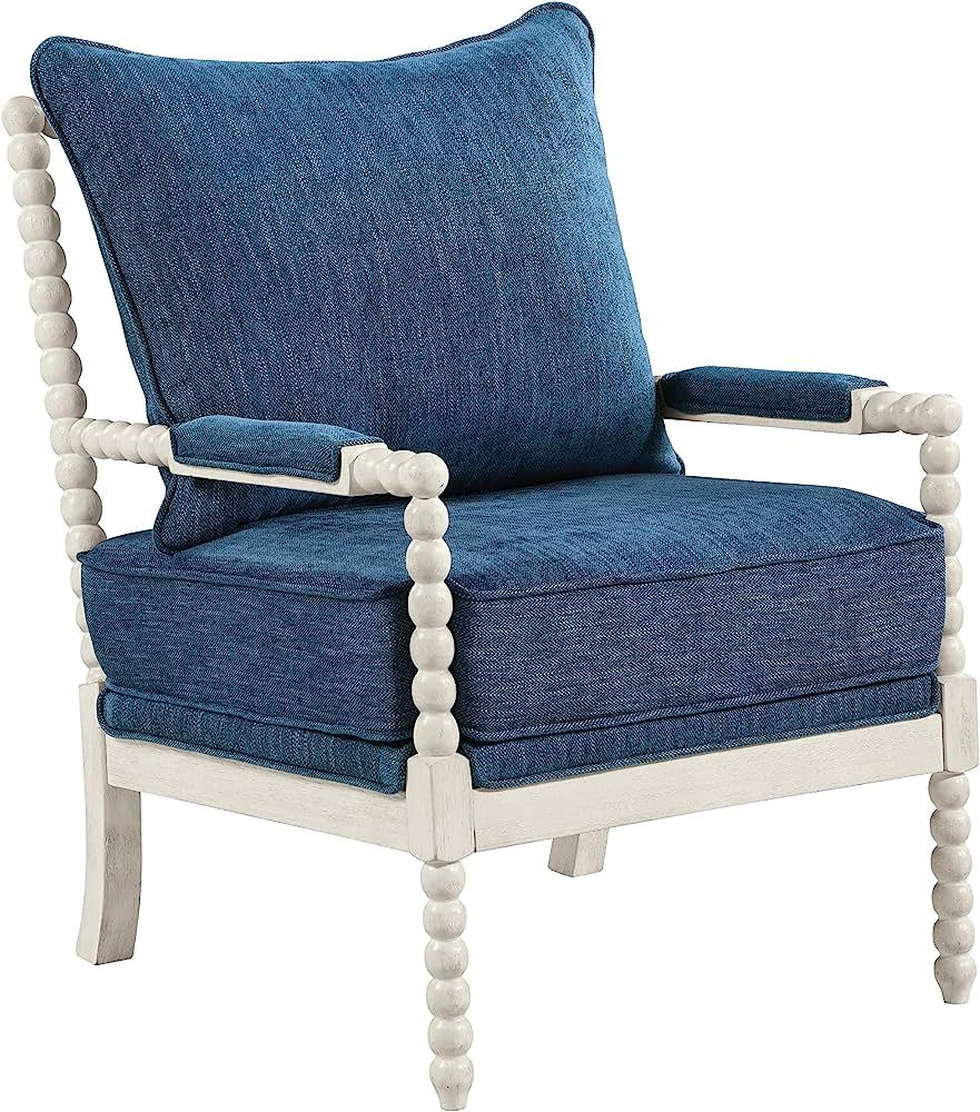OSP Home Furnishings Kaylee Spindle Accent Chair with Antique White Wood Frame, Navy Blue Fabric | Amazon (US)