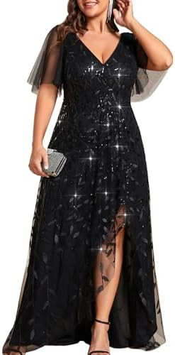 Ever-Pretty Women's Plus Size Sequin Formal Evening Dress A Line High Low Slit Masquerade Cocktai... | Amazon (US)