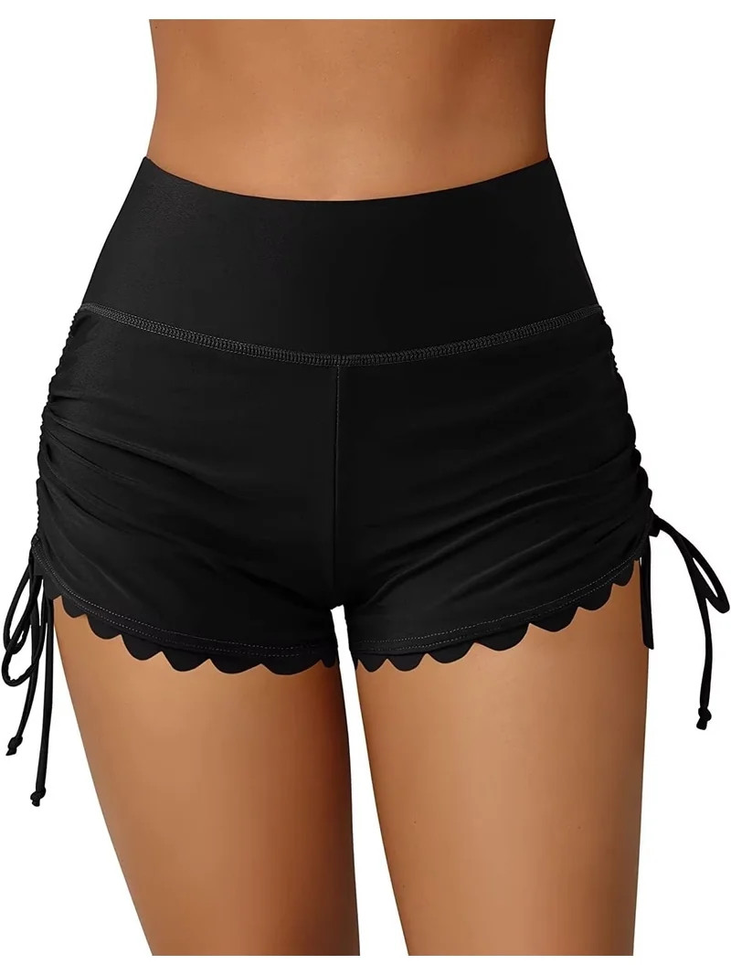 Charmo Scalloped Swim Shorts for Womens High Waisted Drawstring Swimsuit Bottoms Tankini Swim Boa... | Walmart (US)