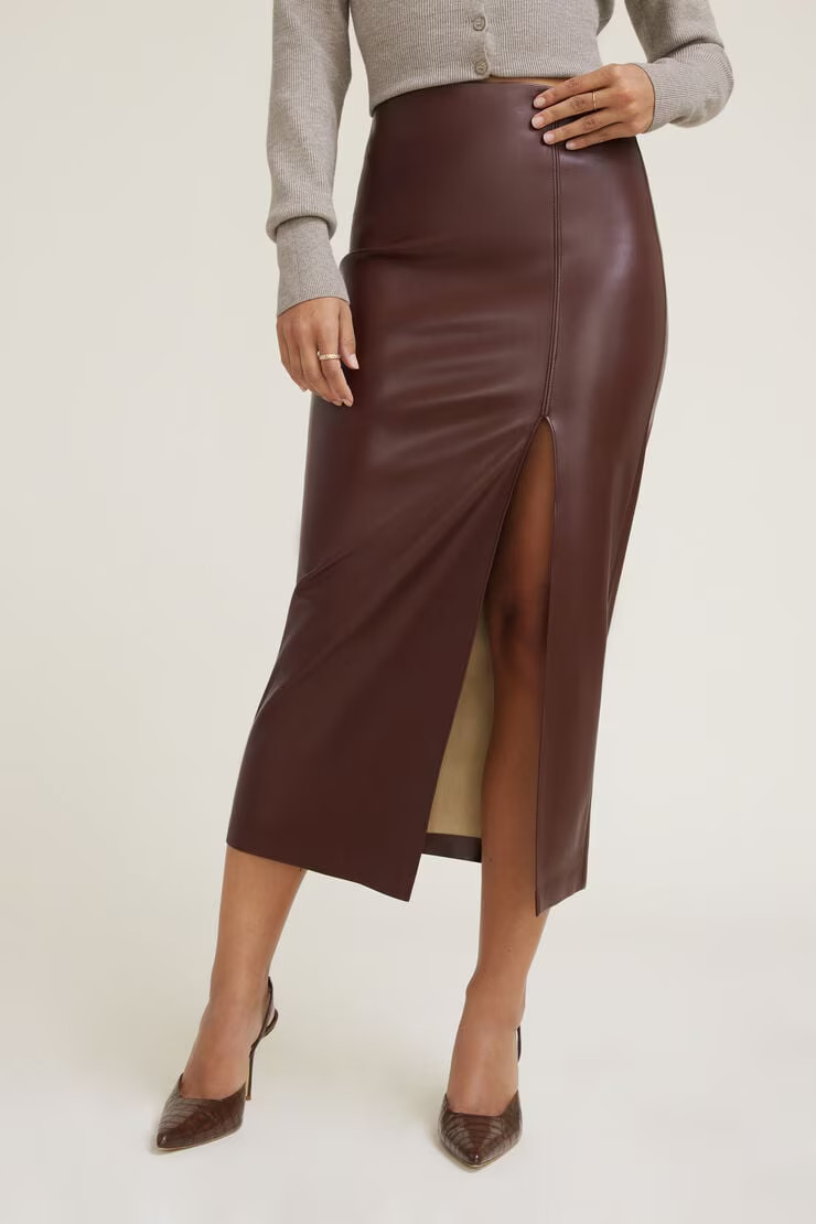 Marlow Faux Leather Midi Skirt | Dynamite Clothing