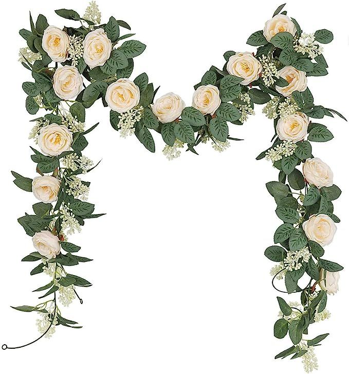 U'Artlines 2PCS(13FT) Fake Rose Vine Garland Artificial Flowers Plants for Hotel Wedding Home Par... | Amazon (UK)