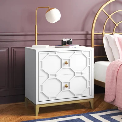 Aubry 2 - Drawer Nightstand in White/Gold | Wayfair North America
