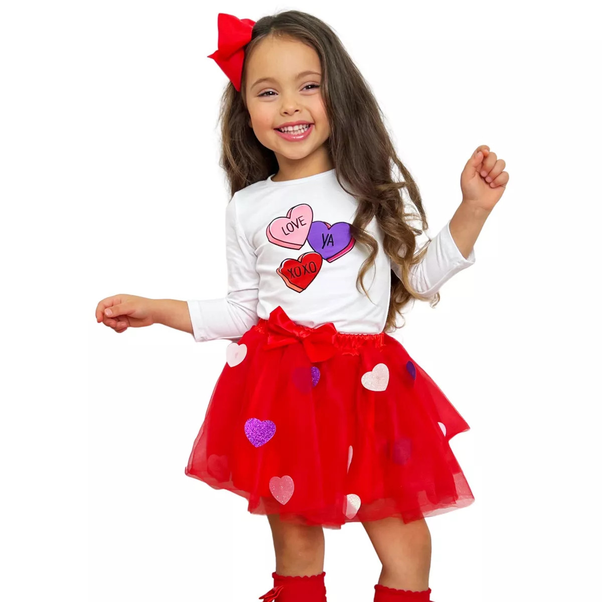 Girls Love Ya Sparkle Heart Tutu Skirt Set - Mia Belle Girls | Target