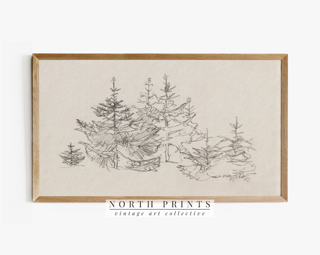 Samsung Frame TV Art Vintage Neutral Winter Tree Sketch - Etsy | Etsy (US)
