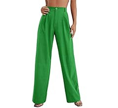 SweatyRocks Women's Casual Wide Leg High Waisted Button Down Straight Long Trousers Pants | Amazon (US)