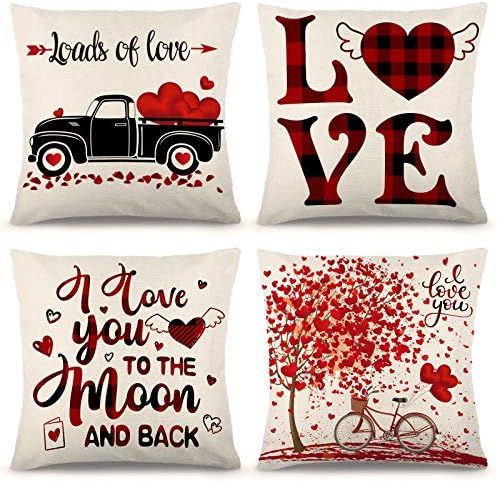YGEOMER Valentine's Day Pillow Covers 18×18 Inch Set of 4 Black and Red Buffalo Plaid Pillow Cov... | Amazon (US)