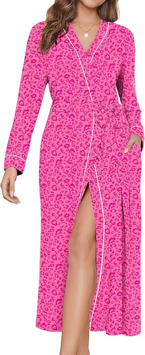 Ekouaer Womens Robes Lightweight Soft Knit Bathrobe Full Length Sleepwear with Pockets Ladies Lou... | Amazon (US)