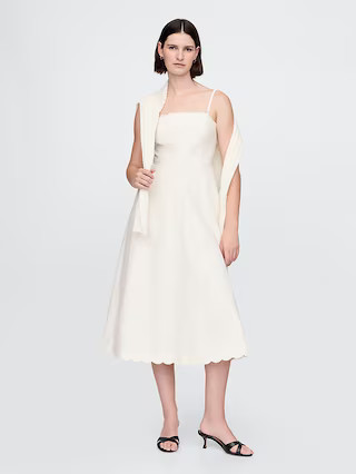 Linen-Blend Scalloped Midi Dress | Gap (US)