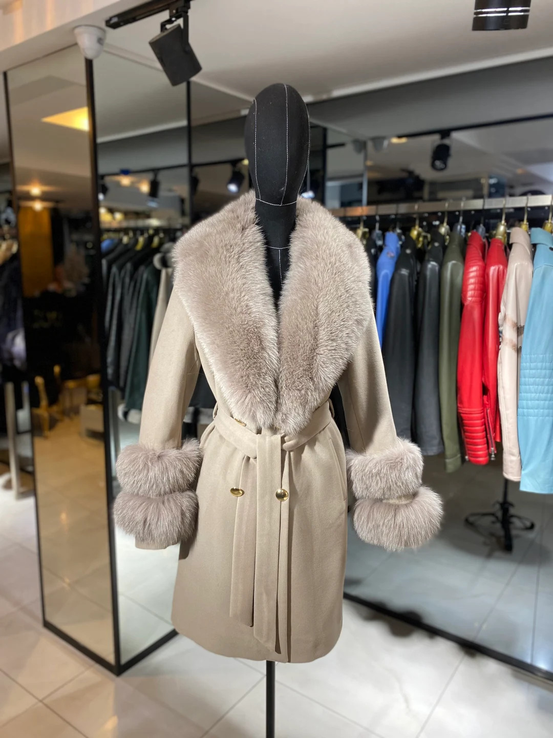 Cashmere, Wool Mixed Fabric Woman Fur Coat With Real Fur Coat Womans Long Winter Coats Luxury Coa... | Etsy (US)