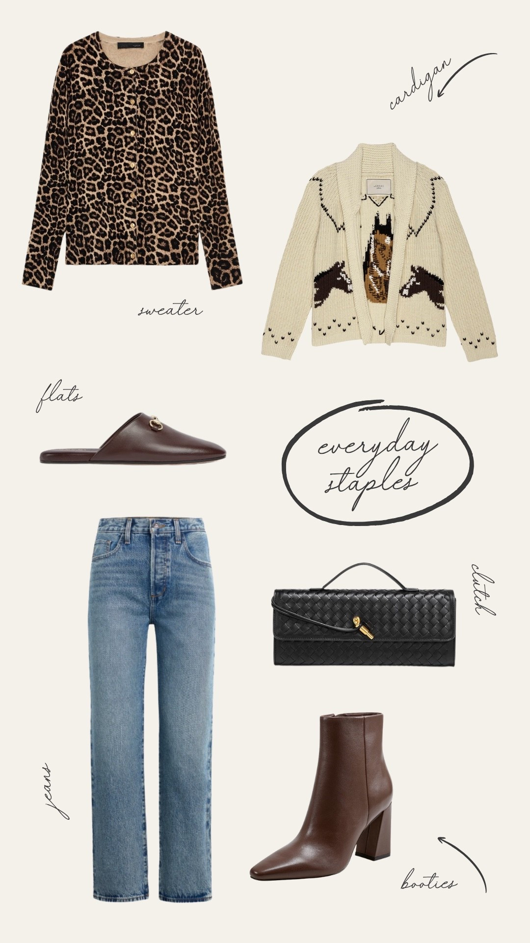 everyday staples

cardigan
sweater
flats
jeans
clutch
booties

#LTKHoliday #LTKCyberWeek #LTKGiftGuide