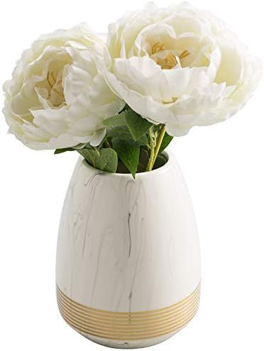 MyGift White Marble Style Ceramic Small Flower Vase with Gold Detailing | Amazon (US)