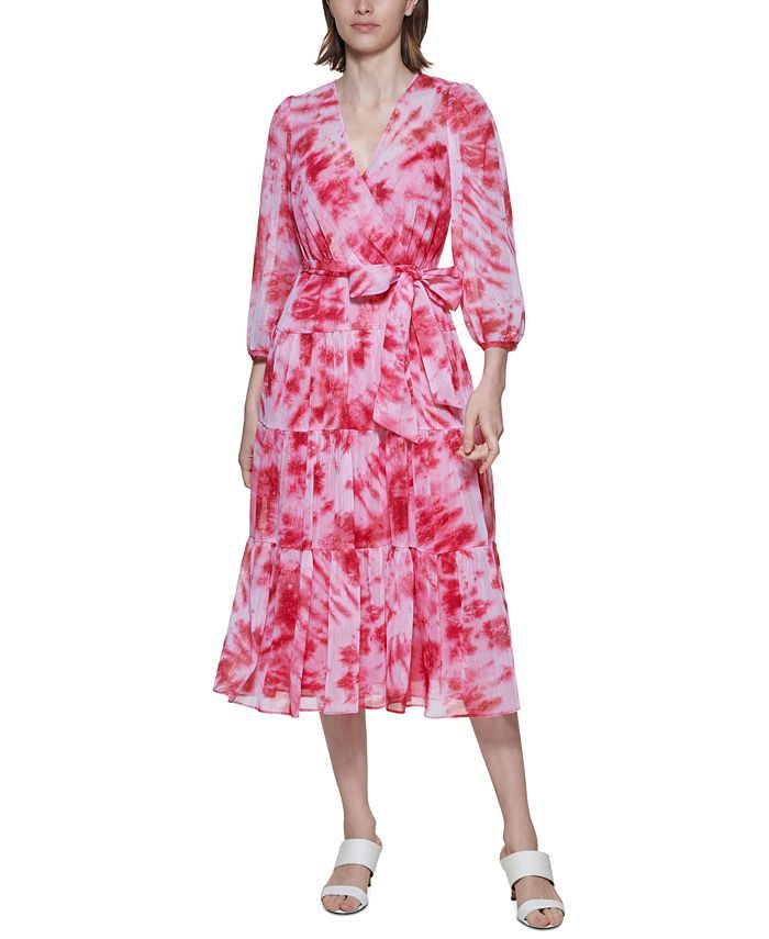 Calvin Klein Tie-Dye Metallic Tiered Dress & Reviews - Dresses - Women - Macy's | Macys (US)