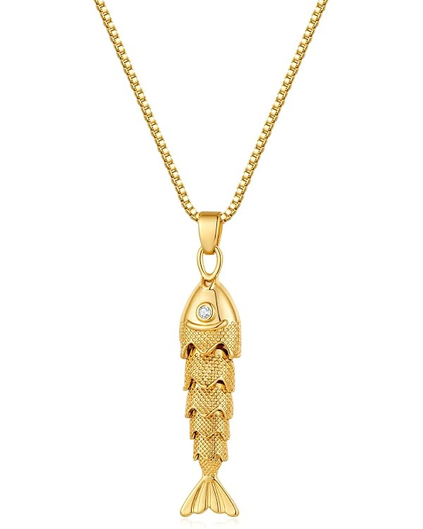 YUJIE Dainty Fish Pendant Necklace for Women 14k Gold Plated Ocean Fish Charm Necklace Summer | Amazon (US)