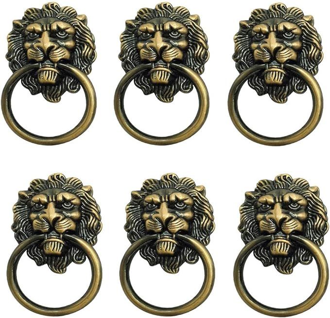 6 Pack Lion Head Knob Pull Handle for Dresser Drawer Cabinet Jewelry Box with Drawer Ring 1.57 x 2.6 | Amazon (US)