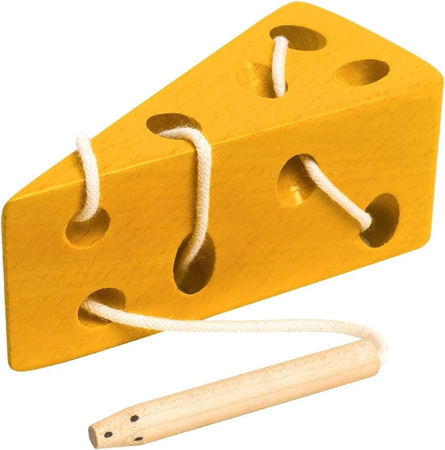 USATDD Wooden Lacing Cheese Fine Motor Skills Threading Toys, Airplane Car Travel Game Montessori Co | Amazon (US)