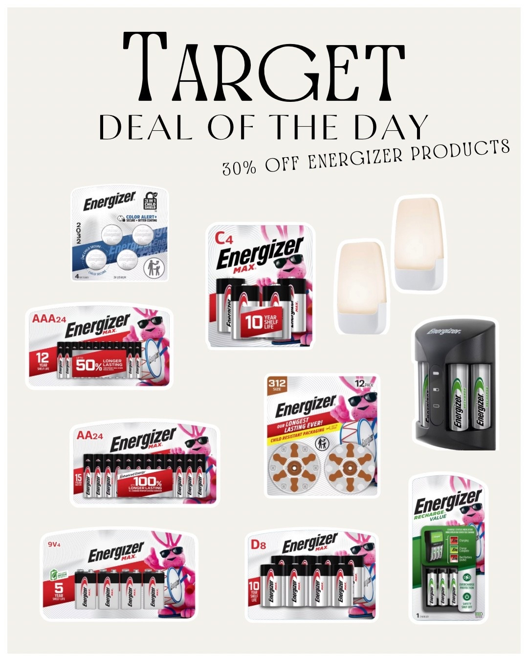 ⚡️PSA for future you⚡️ Target’s Deal of the Day is 30% off select Energizer products and if your house is anything like mine, batteries, disappear the second toys, remotes, decor, and gadgets come out.

No reason to stall when everything needs batteries this time of year. Stock up now, thank yourself later. I linked my go-tos while they’re discounted 🔋✨

#targetfinds #lifeessentials #musthave #christmasneeds 

#LTKFindsUnder50 #LTKHoliday #LTKSaleAlert