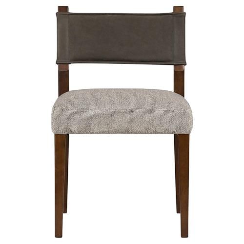 Ely Rustic Grey Performance Leather Back Brown Wood Dining Side Chair | Kathy Kuo Home