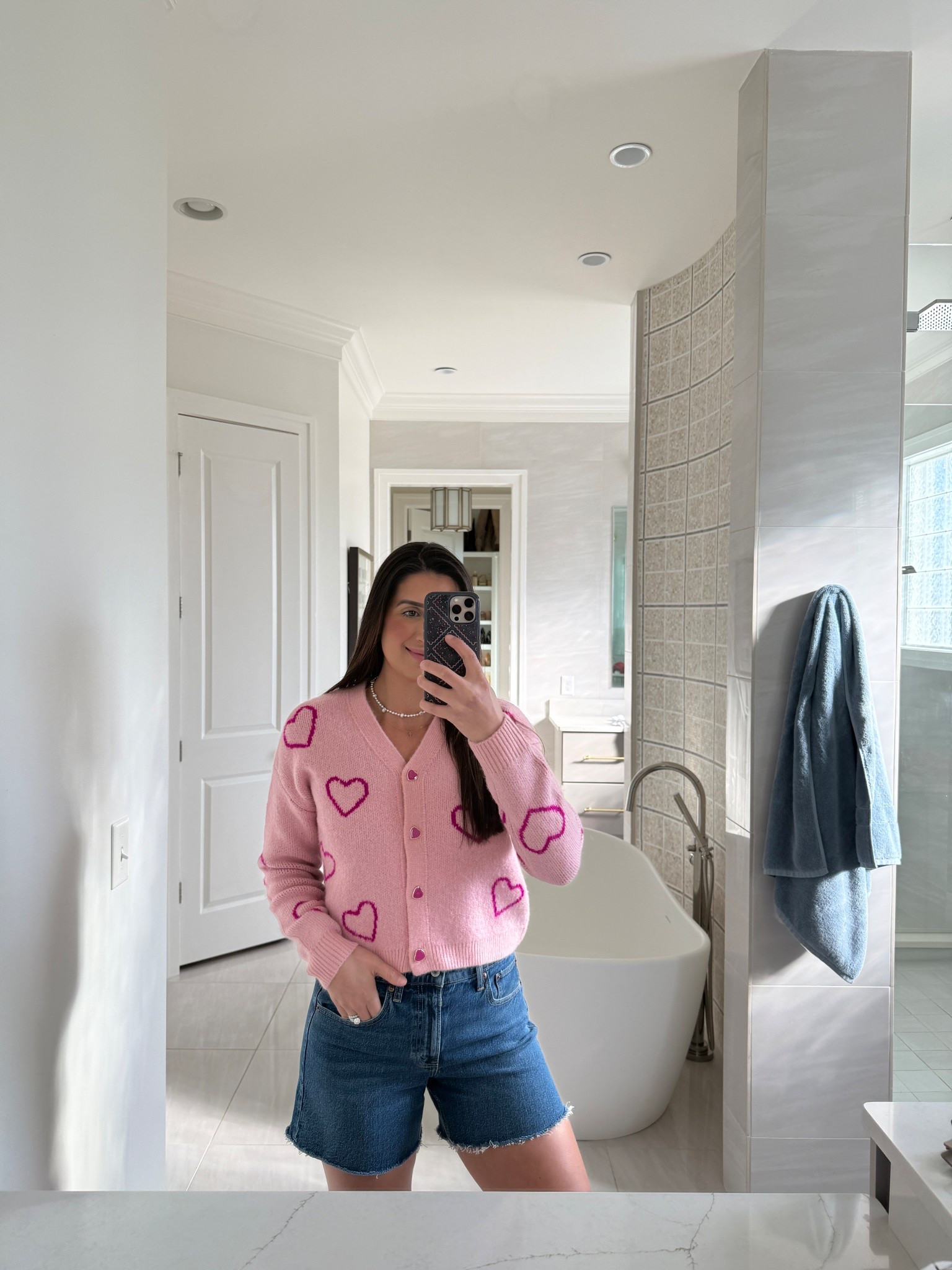 Dad short and heart cardigan sweater, galentines outfit 

#LTKValentine