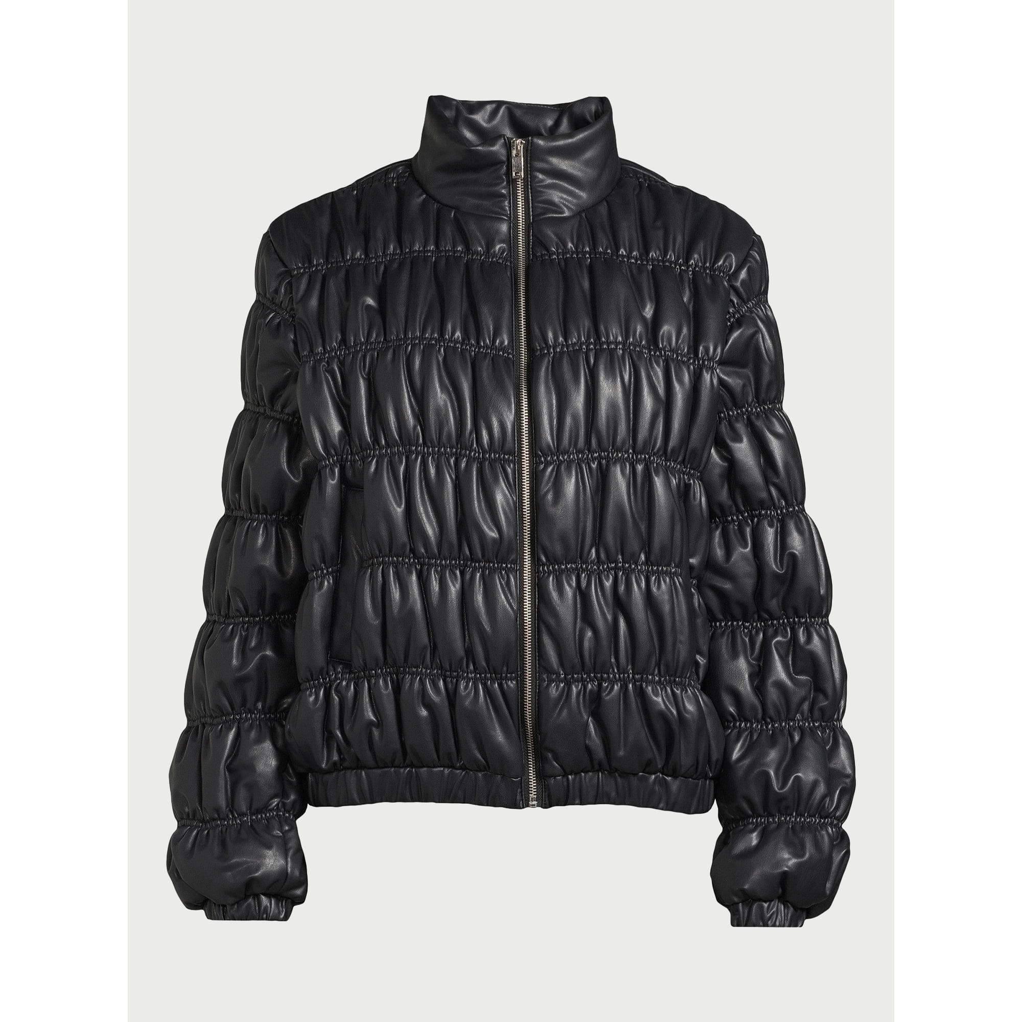 Scoop Women's Faux Leather Puffer Jacket, Sizes XS-XXL | Walmart (US)