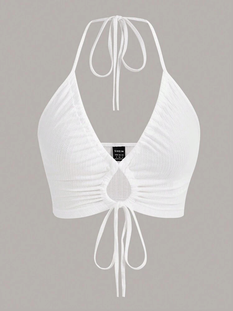 White Halter Neck Top | SHEIN