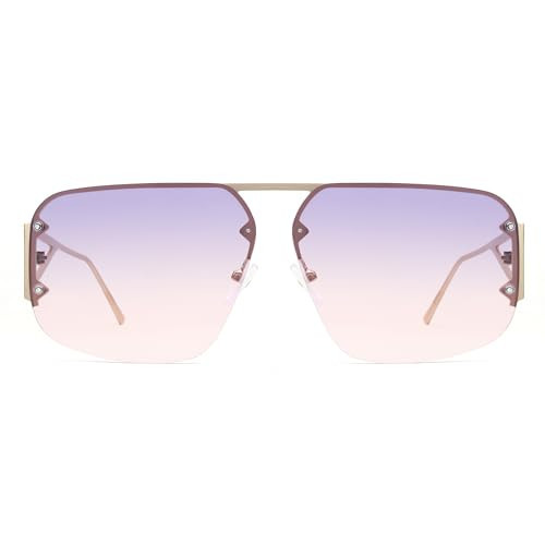 JOO'RTI Aviator Sunglasses Mens Womens, Retro Trendy Shades, Oversized Square Sun Glasses, Gold Frame Purple Pink Lens | Amazon (US)
