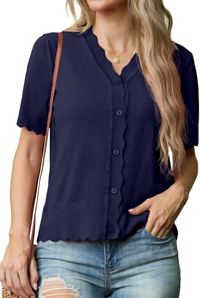 GRECERELLE Women's 2025 Short Sleeve Summer Sweater Tops Casual Button Down Knit Cardigan | Amazon (US)