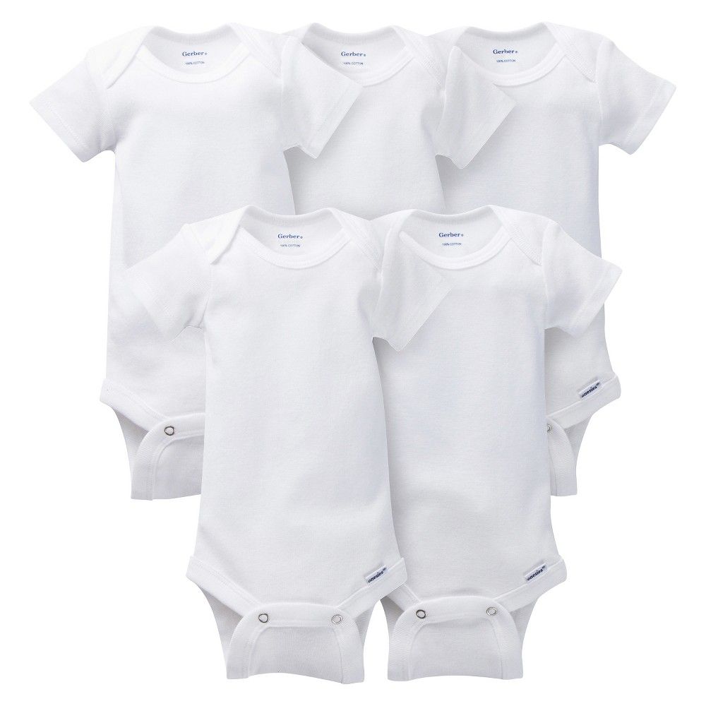 Gerber Onesies Baby 5 Pack Short Sleeve Bodysuit, Infant Unisex, Size: Newborn, White | Target