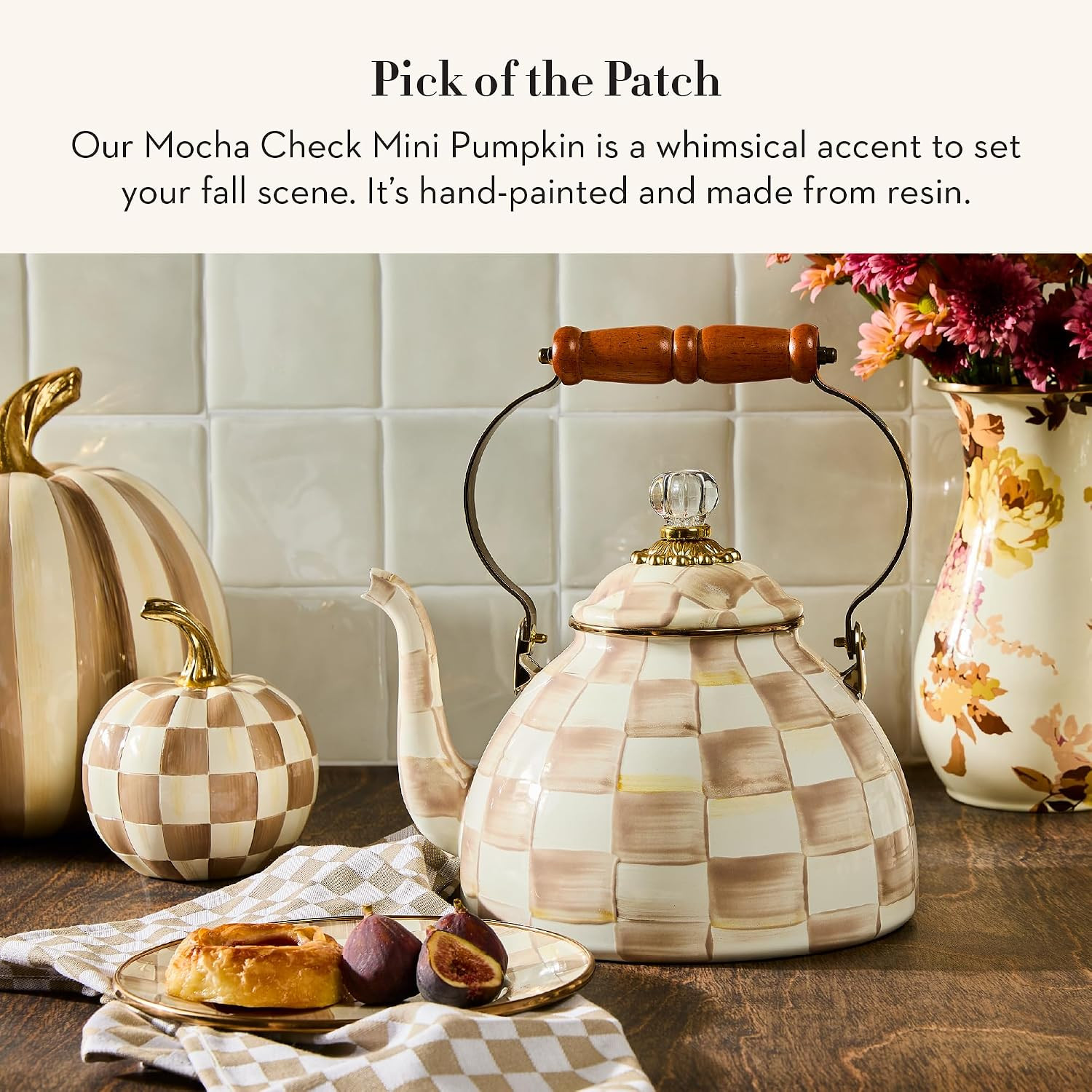 MACKENZIE-CHILDS Resin Pumpkin, Mini, Brown-and-White Mocha Check | Amazon (US)