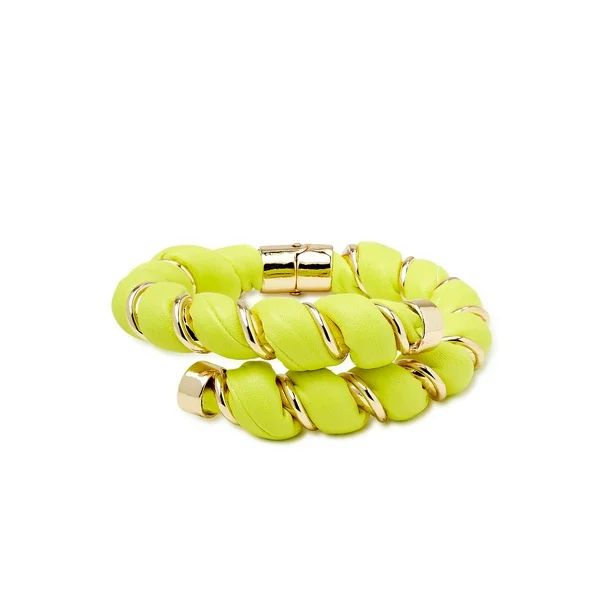 Scoop Women’s Citron Twisted Faux Leather and 14K Gold Flash-Plated Hinged Cuff Bracelet - Walm... | Walmart (US)