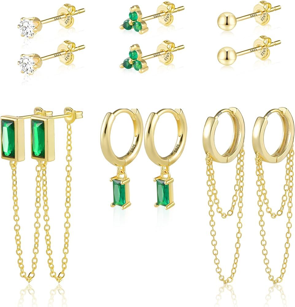 6 Pairs Earring Sets for Multiple Piercing | 14K Gold Plated Studs Earrings and Hoop Earrings Set... | Amazon (US)