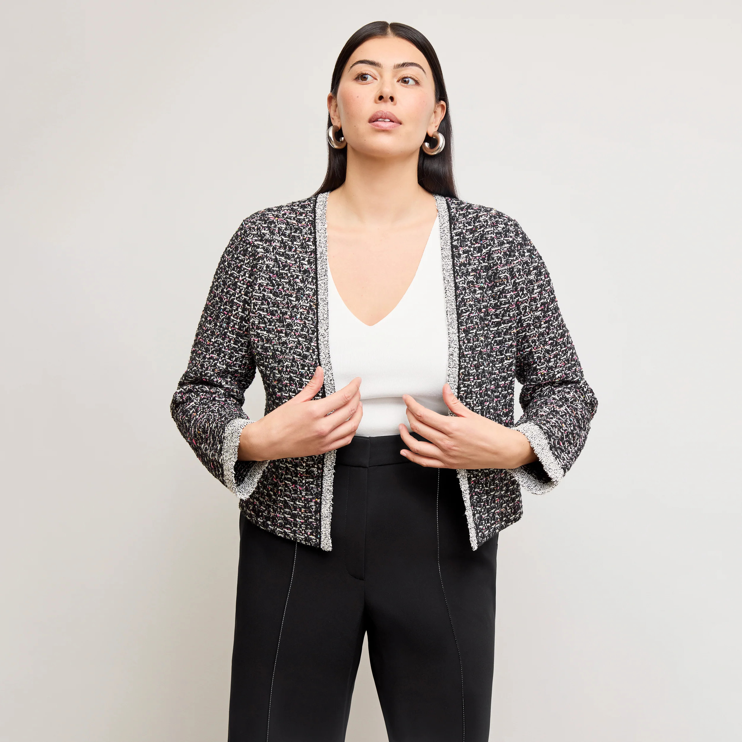 Meena Daily Jardigan - Boucle Tweed Jardigan :: Black/White | MM LaFleur
