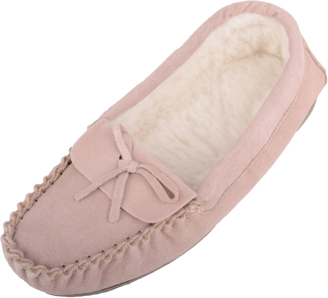 Ladies/Womens Suede Sheepskin Moccasins/Slippers with Wool Lining | Amazon (UK)