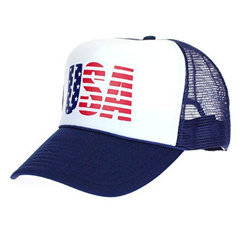 American Flag Patriotic USA Logo Classic 5 Panel Mesh Snap Back Trucker Hat Navy | Amazon (US)