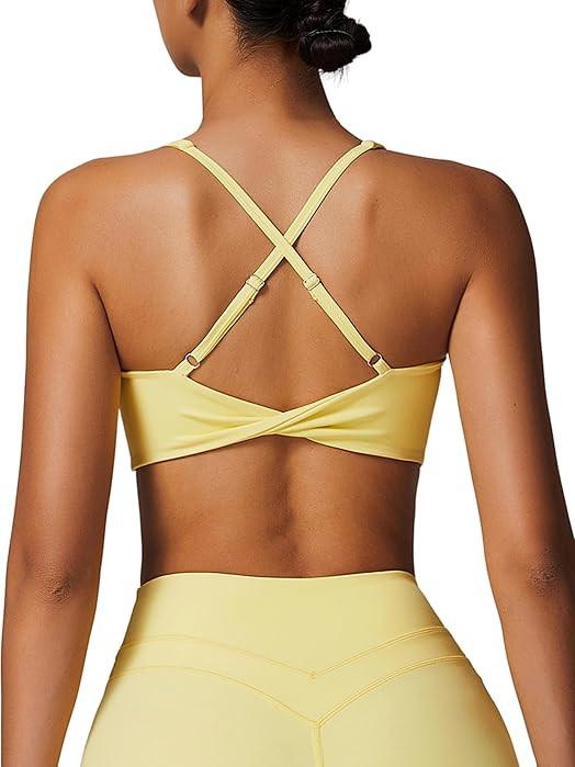 ABOCIW Womens V Neck Twist Back Sports Bra Padded Low Impact Fitness Yoga Bra Workout Crop Top | Amazon (US)
